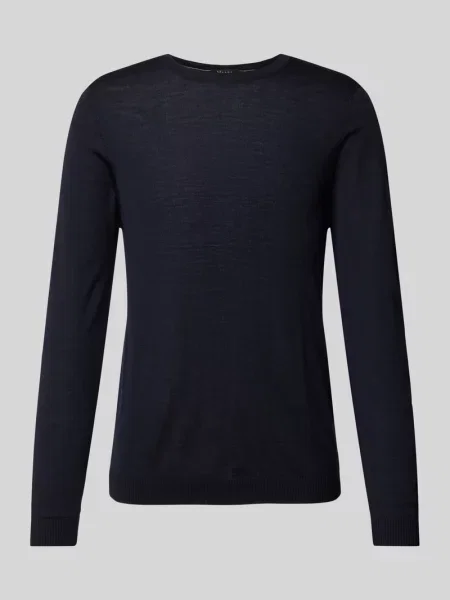 Sweter z dzianiny z prążkowanymi wykończeniami Maerz Muenchen granatowy