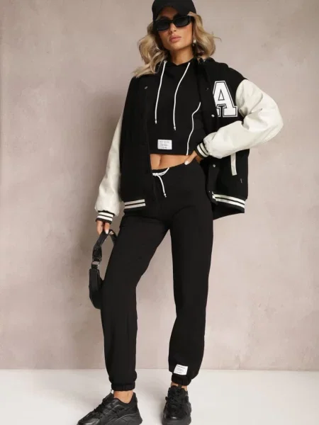 Dzianinowy Komplet Dresowy z Bawełny z Naszywkami Akbutol czarny