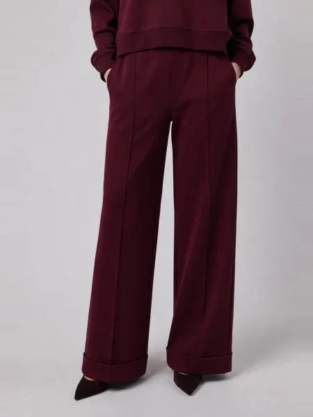 OWN Off With Nature Kalhoty Pantalone Palazzo con Risvolto in Interlock Burgundy bordó