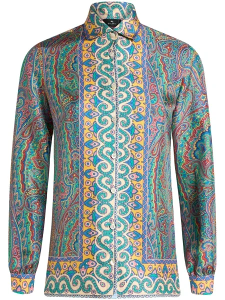 Cămașă Etro de mătase cu imagine cu model paisley verde