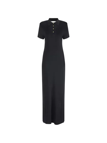 Dzianinowa maksi sukienka koszulowa Elisabetta Franchi garniturowa czarna