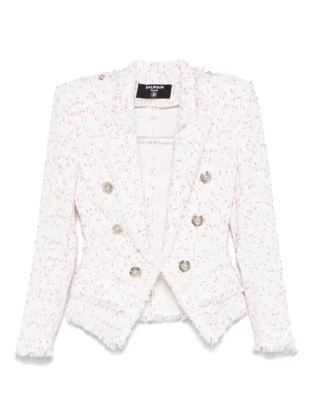 Geacă Balmain din tweed alb