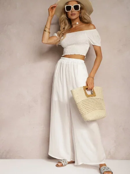 Spodnie Szerokie High Waist Rissalene białe