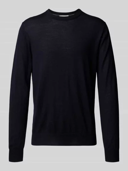 Sweter z dzianiny z wełny merino model ‘Dale’ Carl Gross granatowy