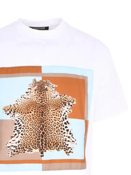 Tricou Roberto Cavalli cu model leopard alb