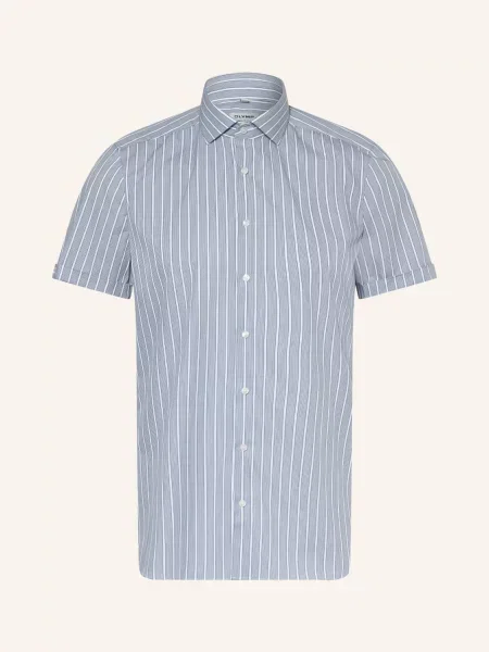 Koszula biznesowa o kroju slim fit z blokowymi pasami i kołnierzykiem typu kent Olymp Level Five biała