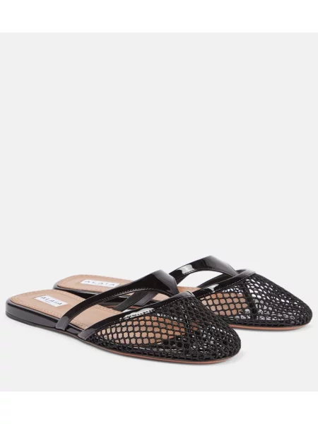 Papuci tip mules Alaïa din piele de plasă negru