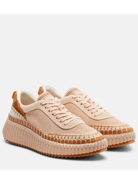 Sneakerși Chloé Nama din piele de căprioară cu platformă roz
