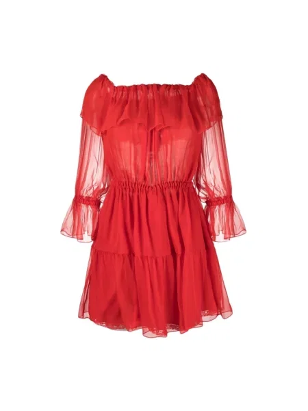 Sukienka Gucci szyfonowa z odkrytymi ramionami czerwona