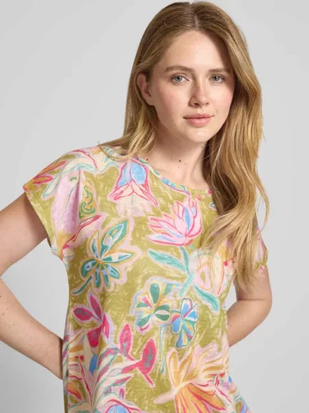 T-shirt z prążkowanym okrągłym dekoltem Christian Berg Woman
