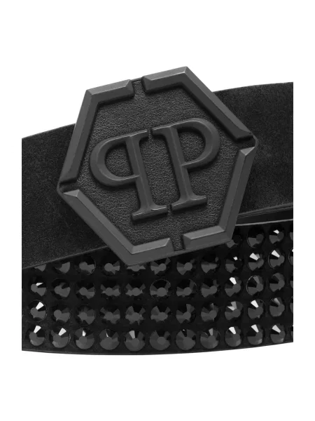 Pasek Philipp Plein zamszowy z kamieniami czarny