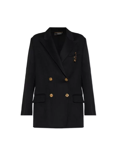 Krótki płaszcz Versace z kaszmiru dwurzędowy czarny