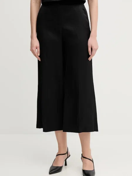 Gaudi pantaloni din amestec de in drept high waist negru