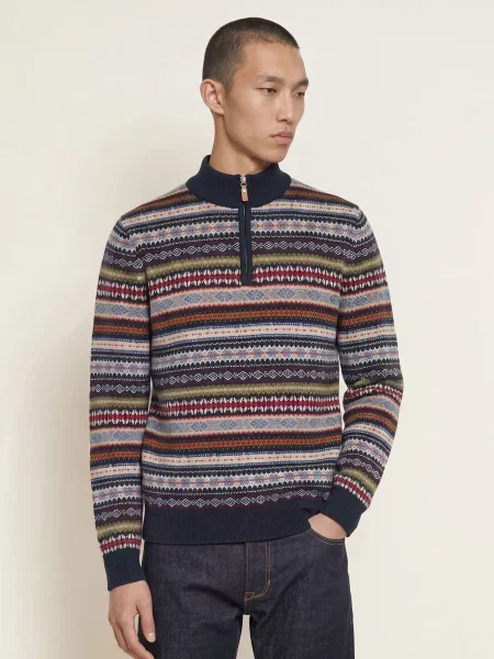 Fynch-Hatton Sweter Typu Troyer blau biały