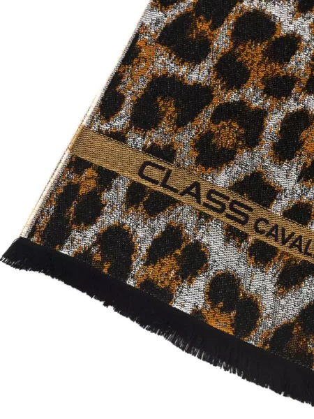 Fular Cavalli Class cu franjuri cu model leopard negru