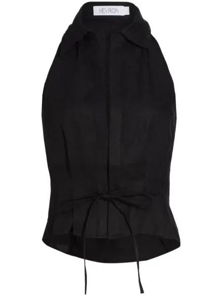 Lniany top Hevron czarny