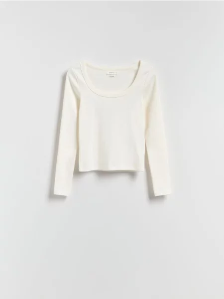 Reserved Tricou cu mânecă lungă din crem