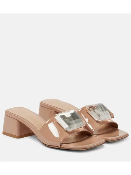 Papuci tip mules Gianvito Rossi din piele de lac bej