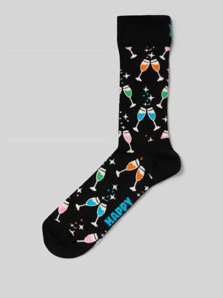 Skarpety o kroju regular fit z wyhaftowanym logo model ‘CHEERS’ Happy Socks czarne