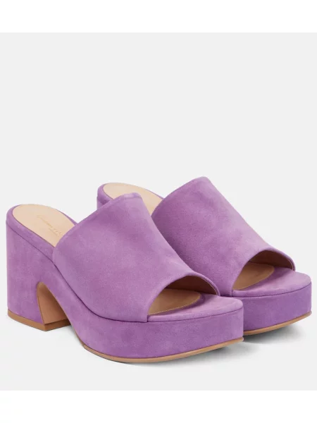 Mules Gianvito Rossi iz semiša s platformo vijolična