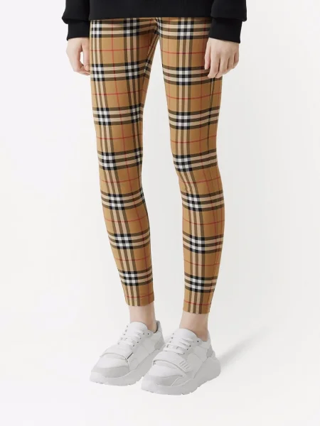 Kostkované retro legíny Burberry hnědé