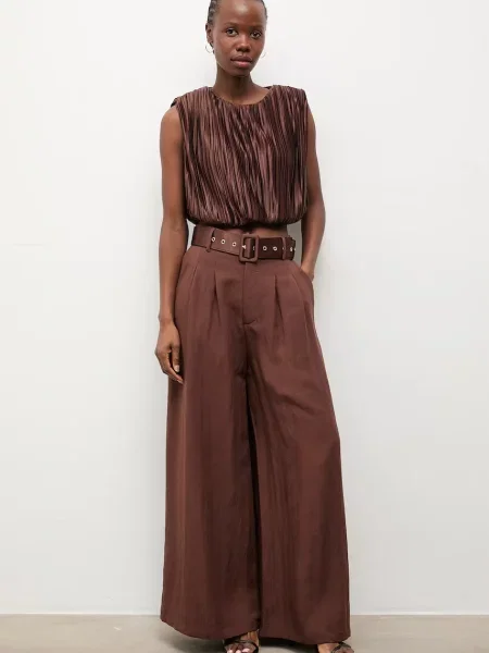 Answear.LAB spodnie z lyocellem brązowe