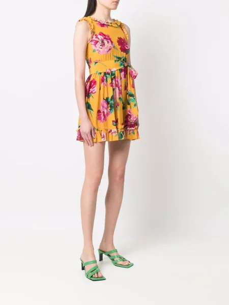 Hedvábné květinové šaty Dolce & Gabbana Pre-owned s potiskem žluté