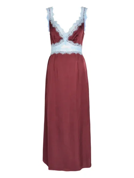 Sukienka mini Never Fully Dressed z dekoltem w serek koronkowa garniturowa czerwona