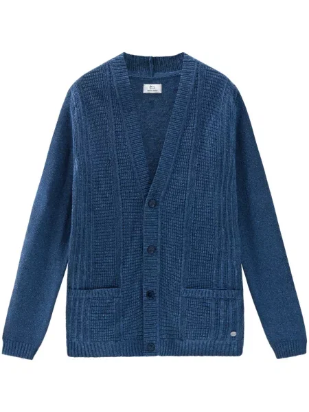 Cardigan Woolrich tricotate cu decolteu în V albastru