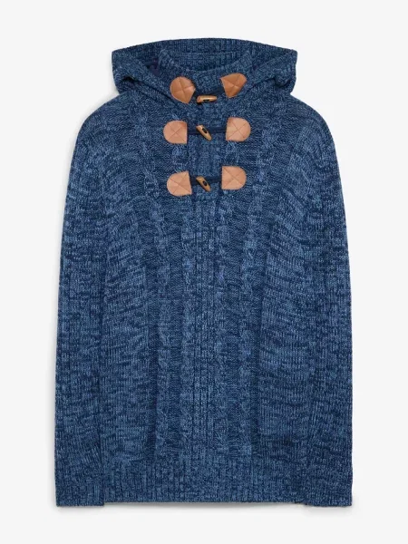 Gruby sweter z kapturem regular fit niebieski
