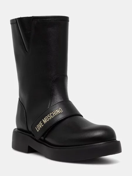 Love Moschino botine cu plat pentru femei din piele negru