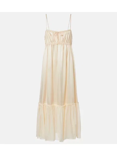 Rochie midi Ulla Johnson de mătase cu volane bej