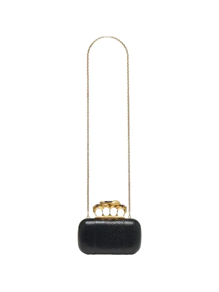 Inel Alexander Mcqueen cu model piele de șarpe negru