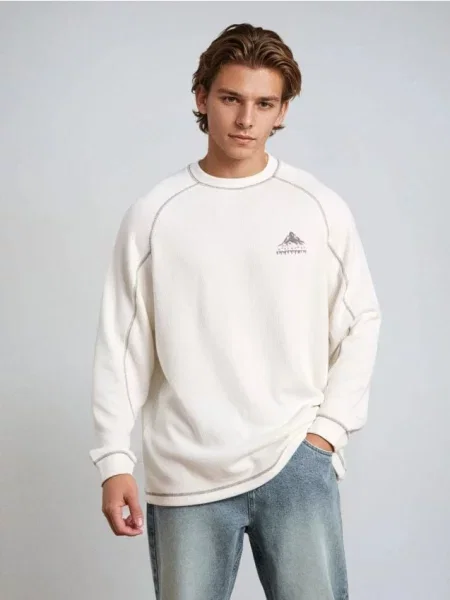 Sinsay Prążkowana bluza crewneck kremowy