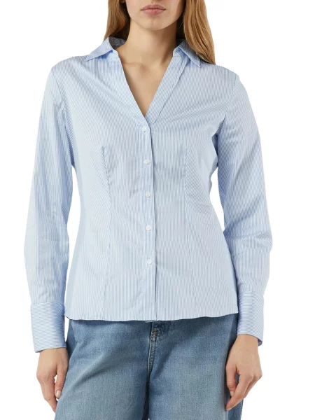 Bluzka koszulowa o kroju slim fit z dekoltem w serek Comma niebieska