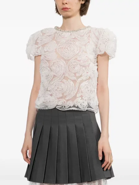 Bluză Self-portrait cu model floral cu aplicații alb