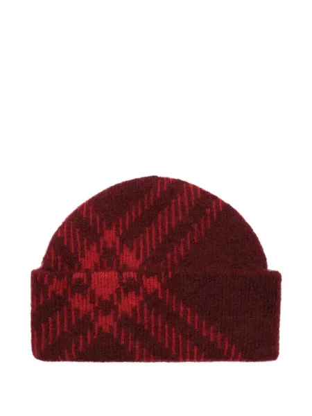 Căciulă Burberry de lână în carouri roșu