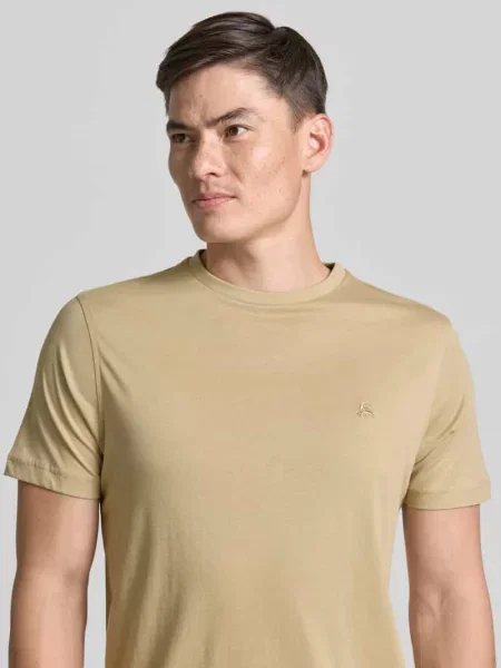 T-shirt z okrągłym dekoltem i wyhaftowanym logo Lerros beżowa