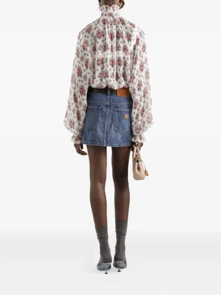 Gėlėtas raštuotas nėriniuotas palaidinė Dolce & Gabbana balta