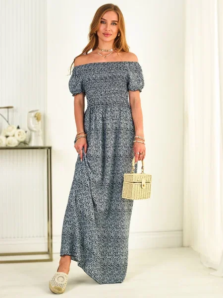 Rochie maxi Resti cu model floral de costum albastru