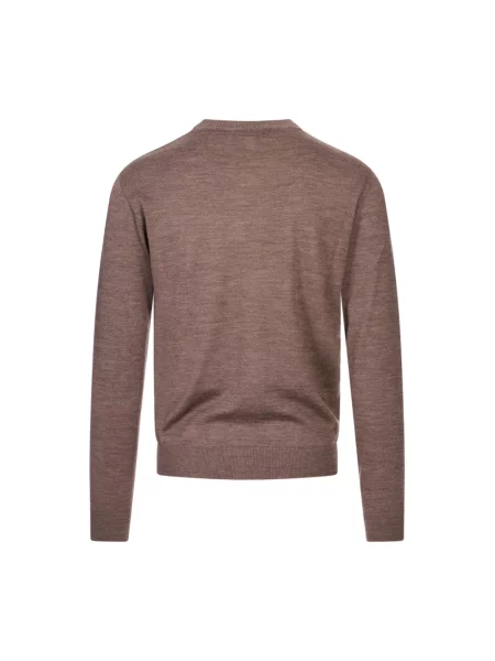 Sweter Canali wełniany z dekoltem w kształcie litery U brązowy