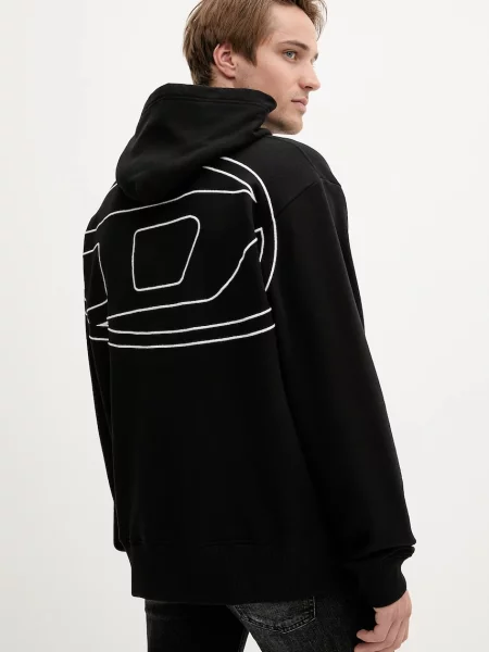 Bombažen pulover Diesel S-MACS-HOOD-MEGOVAL-D s kapuco črna