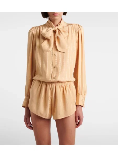 Pantaloni scurți Gucci de mătase bej