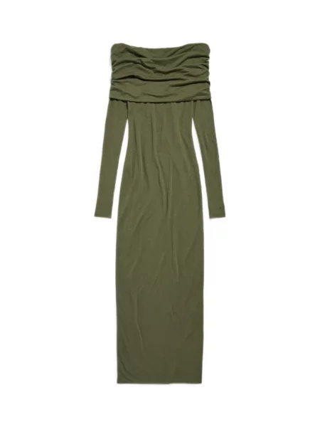 Rochie maxi Balenciaga drapată cu umerii deschiși verde
