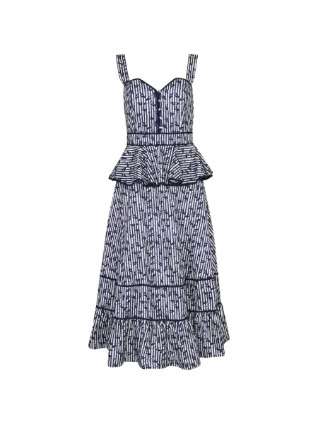 Cu peplum rochie midi Hunter Bell cu dungi până la genunchi alb