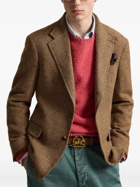 Карирана двуредна поло тениска Polo Ralph Lauren от рипсено кадифе кафяво