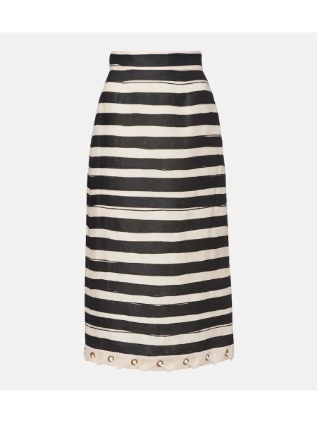 Fustă midi Zimmermann de in până la genunchi alb