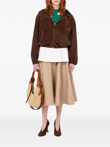 Geacă Moschino din piele de căprioară cu glugă maro