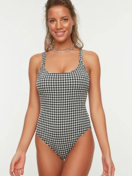 Stroj jednoczęściowy Trendyol w kratę szary