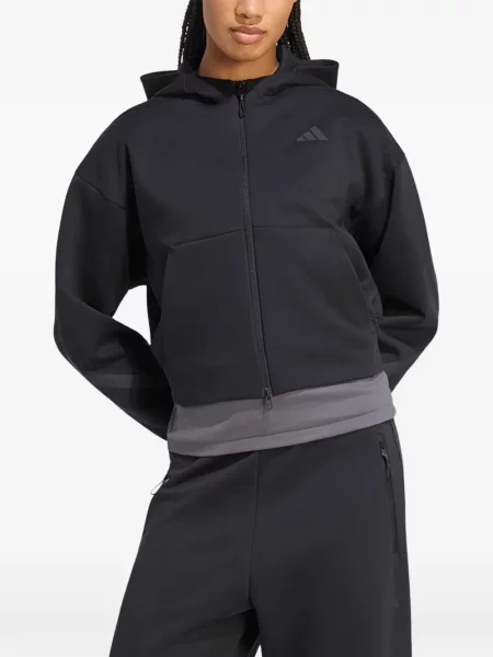 Top Adidas cu broderie alergare din jerseu negru